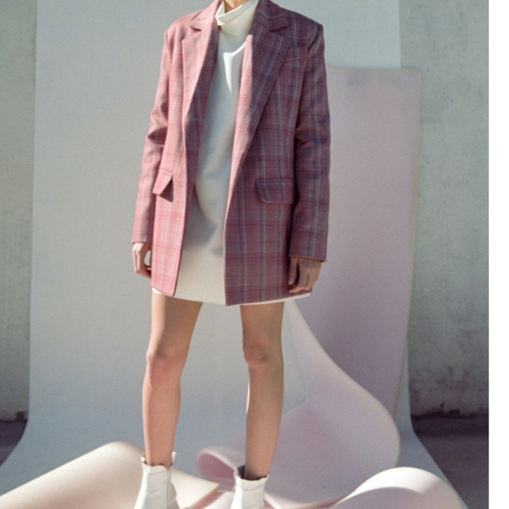 Tiko Paksa Pink Plaid Oversized Blazer NWT sz L